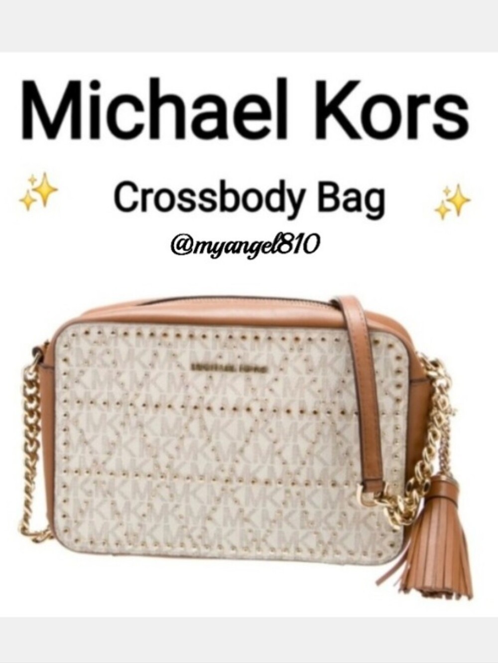 Michael Kors Cream and Tan Signature Logo Crossbody with Tassel